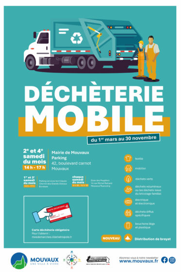Déchèterie mobile, de mars à novembre 2e samedi du mois de 14H à 17H